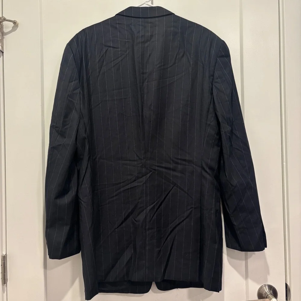 Armani Collezioni Mens Navy Pinstripe Wool Blazer Sport Coat Made in Italy 42L